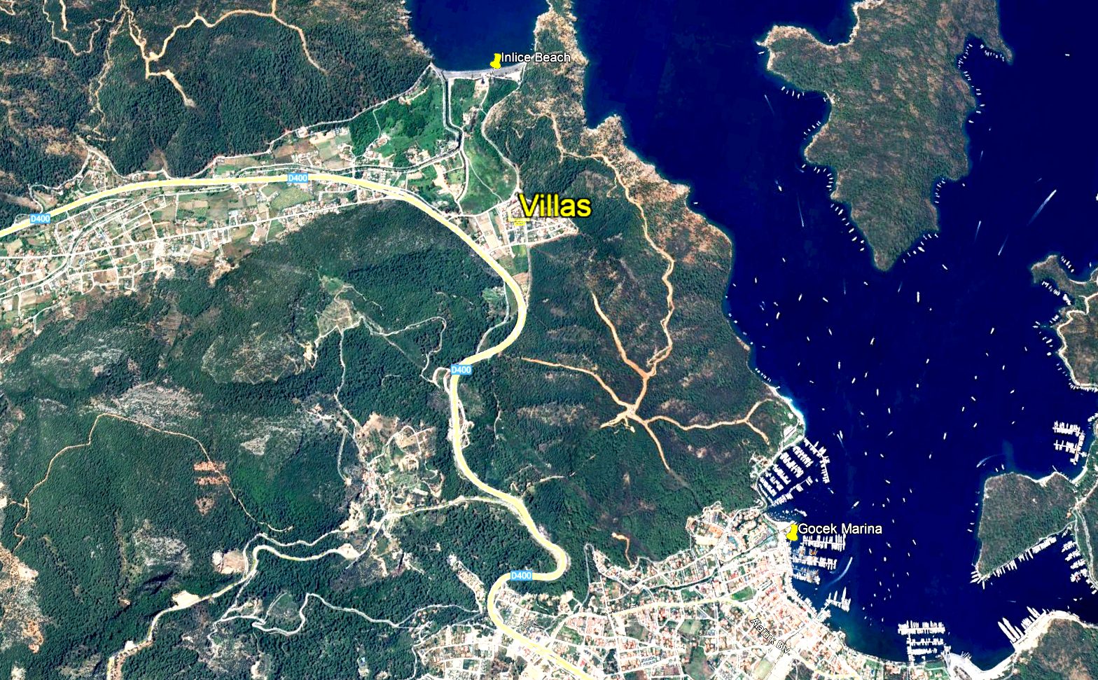 Göcek İnlice villa konumu haritası